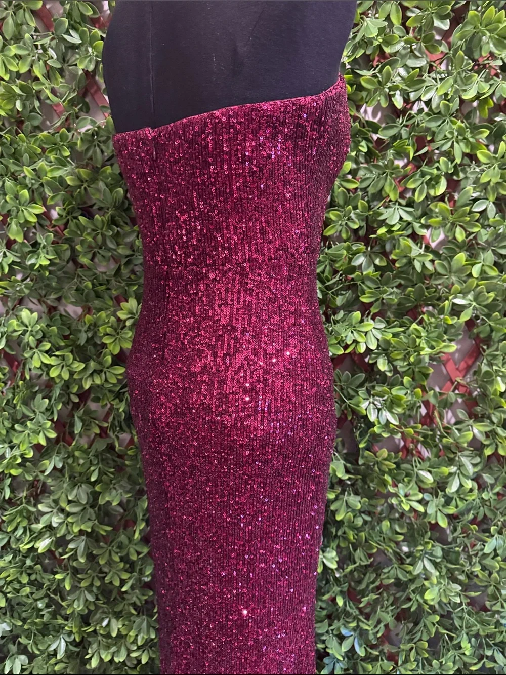 Lavish Lover Wine Red Strapless Sequin Maxi Dress - Picture 14 of 15